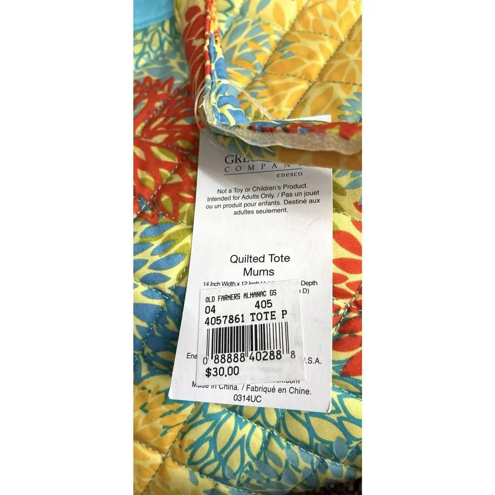 NWT Gregg Gift Co Ins. Quilted Mums Tote Bag NWT Zip Top + Wristlet Coin Purse